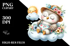 Watercolor Cute Baby Owl Dressed for Summer Sleeping on Product Image 2