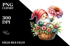 Floating Gnome with Large Zinnia PNG Product Image 2