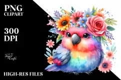 Colorful Parrot with Flower Crown | Sublimation Clipart Product Image 3