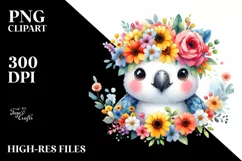 Colorful Parrot with Flower Crown | Sublimation Clipart Product Image 1