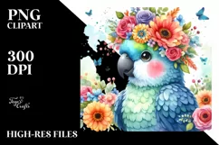 Colorful Parrot with Flower Crown | Sublimation Clipart Product Image 3