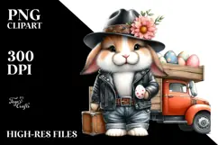 Watercolor Goofy Bunny Running with Eggs PNG Product Image 2