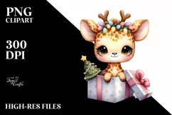Cool Giraffe with Reindeer Horns PNG Product Image 1