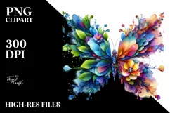 Vibrant Butterfly with Flowers, PNG Product Image 3