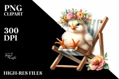 Watercolor Beach Chair Chicken Clipart Product Image 1