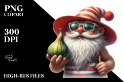 Gnome in Beach Wear Holding Fig PNG Product Image 3