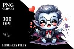Cute Vampire with Love Sign PNG Product Image 1