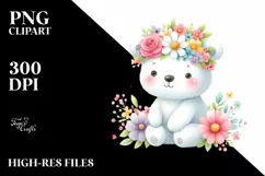 Pastel Polar Bear with Flower Crown | Sublimation Clipart Product Image 1