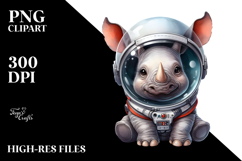 Cute Baby Rhino Astronaut, PNG Product Image 2