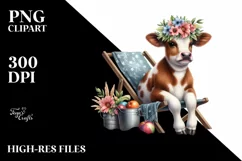 Adorned Young Cow with Flowers | Beach Chair | Clipart Product Image 3