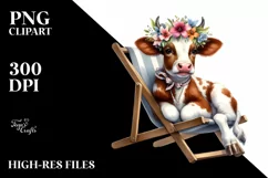 Adorned Young Cow with Flowers | Beach Chair | Clipart Product Image 3
