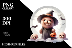 Cute Baby Walrus on Halloween Cloud PNG Product Image 2