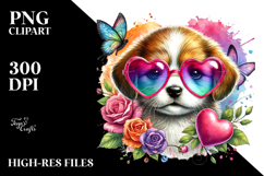 Detailed Puppy with Heart-Shaped Sunglasses, PNG Product Image 2