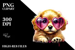 Puppy with Heart-Shaped Sunglasses, PNG Product Image 2