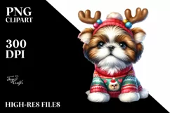 Winter Shih Tzu with Reindeer Horns PNG Product Image 3