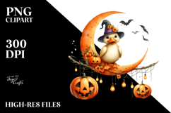 Duck Dressed for Halloween on Half Moon PNG Product Image 2
