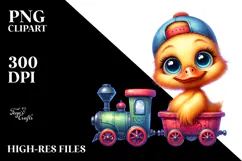 Cute Baby Duck in Train, PNG Product Image 2