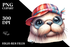 Cute Baby Walrus with Hat and Sunglasses, PNG Product Image 2