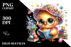 Vibrant Baby Chicken Sitting with Book PNG Product Image 2
