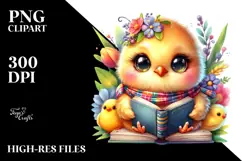 Vibrant Baby Chicken with Book PNG Product Image 2