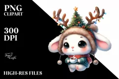 Winter Rabbit with Reindeer Horns PNG Product Image 3