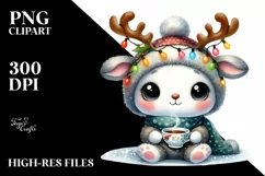 Cute Rabbit with Reindeer Horns PNG Product Image 1