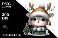 Winter Rabbit with Reindeer Horns PNG Product Image 1