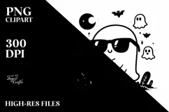 Halloween Cute Ghost with Coffe and Sunglasses PNG Product Image 3