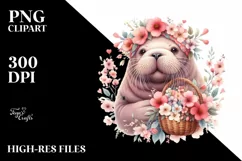 baby Walrus with Flowers and Blossom | Clipart Product Image 3