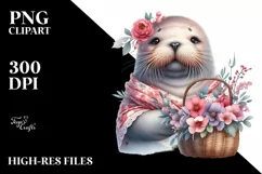 baby Walrus with Flowers and Blossom | Clipart Product Image 1