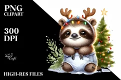 Winter Sloth with Reindeer Horns PNG Product Image 1
