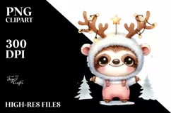 Winter Sloth with Reindeer Horns PNG Product Image 3