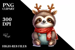 Winter Sloth with Reindeer Horns PNG Product Image 3