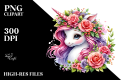 Cute Unicorn with Floral Wreath PNG Product Image 2