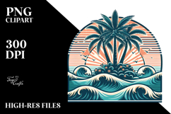 Retro Tropical Tree Waves Clipart PNG Product Image 2