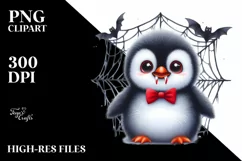 Baby Penguin in Front of Spider Web with Vampire Fangs Product Image 3