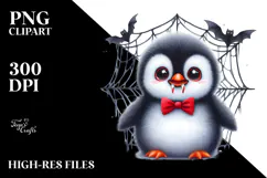 Baby Penguin in Front of Spider Web with Vampire Fangs Product Image 2