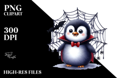 Baby Penguin in Front of Spider Web with Vampire Fangs Product Image 2