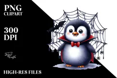 Baby Penguin in Front of Spider Web with Vampire Fangs Product Image 2