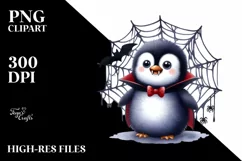 Baby Penguin in Front of Spider Web with Vampire Fangs Product Image 1