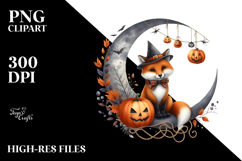 Fox Dressed for Halloween on Half Moon PNG Product Image 2