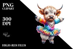 Baby Highland Cow in Lyrical Dancer&#039;s Outfit, Printable PNG Product Image 1