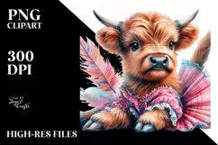 Baby Highland Cow with Dancer's Outfit, Watercolor PNG Product Image 3