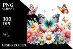 Colorful Butterfly with Spring Flowers PNG Product Image 2
