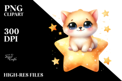 Watercolor Cute Baby Sitting on Star | Clipart Product Image 2