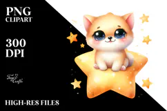 Watercolor Cute Baby Sitting on Star | Clipart Product Image 2