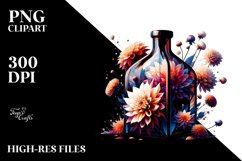 Artistic Bottle with Large Dahlia Sublimation Clipart Product Image 1