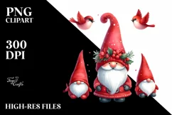 Cute Red Christmas Gnomes in Winter PNG Product Image 2