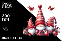 Cute Red Christmas Gnomes in Winter PNG Product Image 2