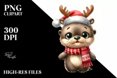 Winter Otter with Reindeer Horns PNG Product Image 3